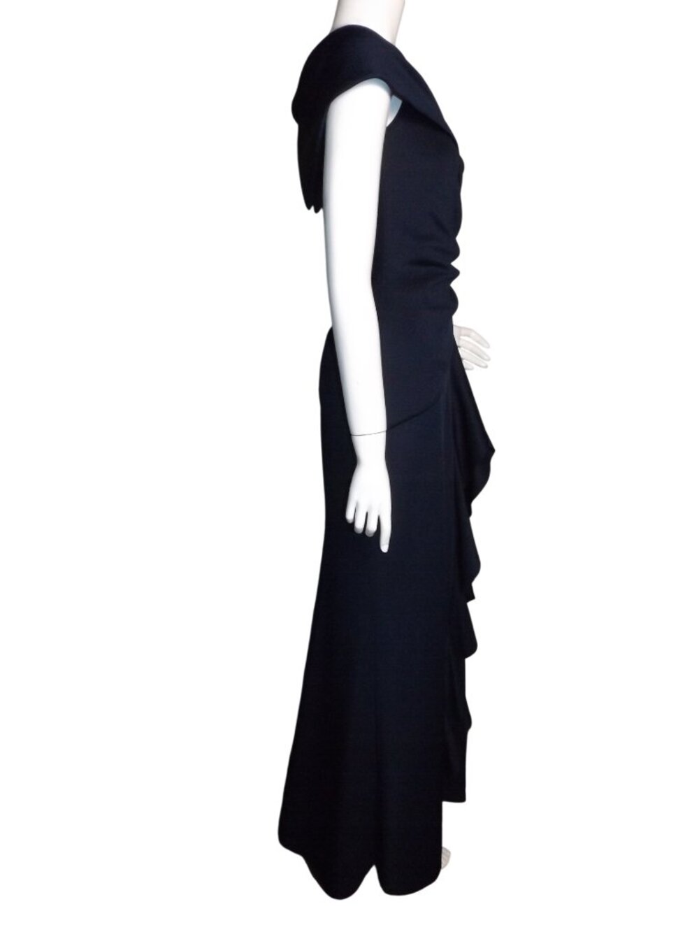 XSCAPE Gown/Dress, 8, Navy Blue,  Ruffle, V-neck, Gathered, Cap Sleeve, Zipper - Picture 8 of 13
